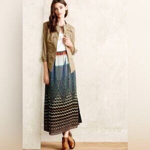 Maeve Multicolor Patterned Maxi Skirt with Gradient Chevron Print